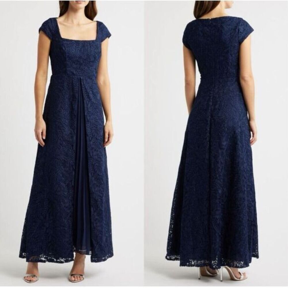 Kay Unger Claudia Pleated Lace Gown Size 4 $398